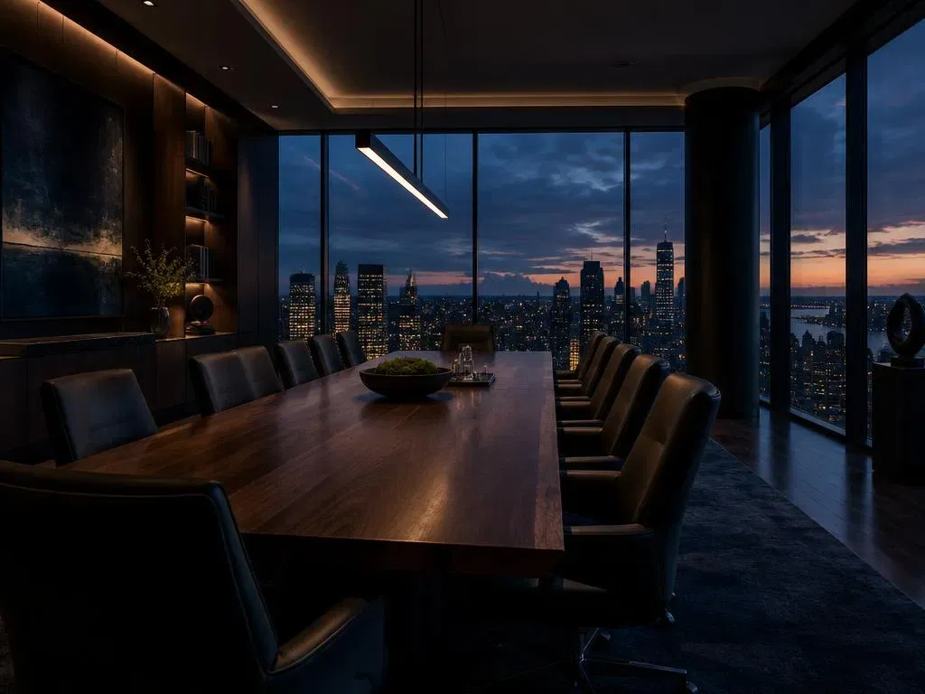 High-rise boardroom with city view