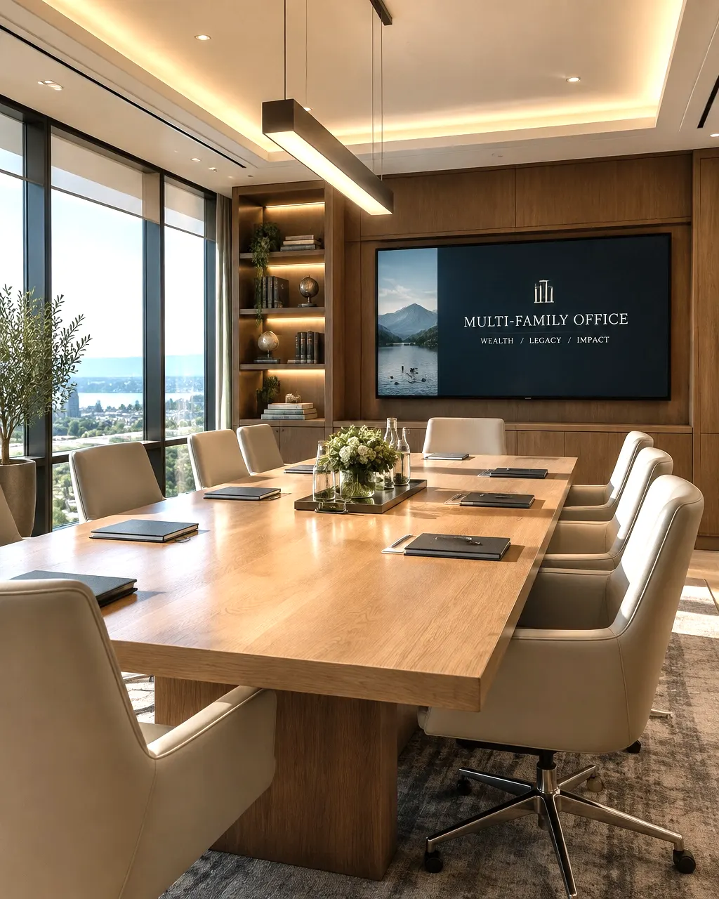 Bright modern conference room for a multi-family office review