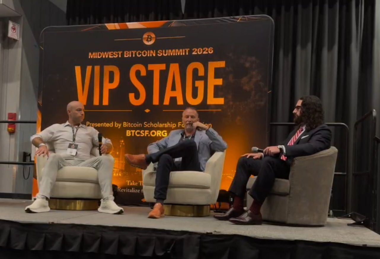 Eric Runge speaking on a panel at the Midwest Bitcoin Summit 2026 VIP Stage